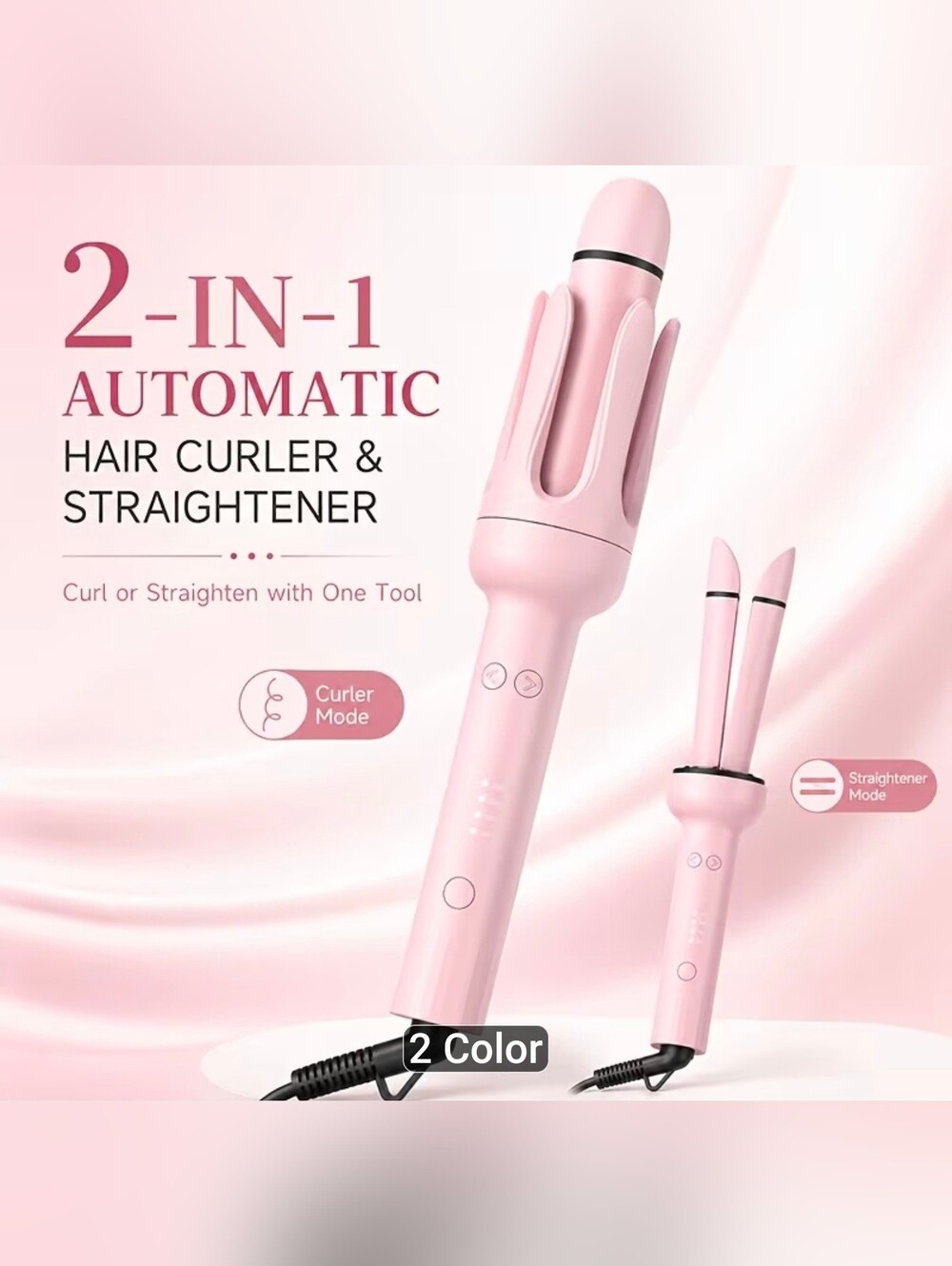2-in-1 Automatic Hair Curler & Straightener - Pink